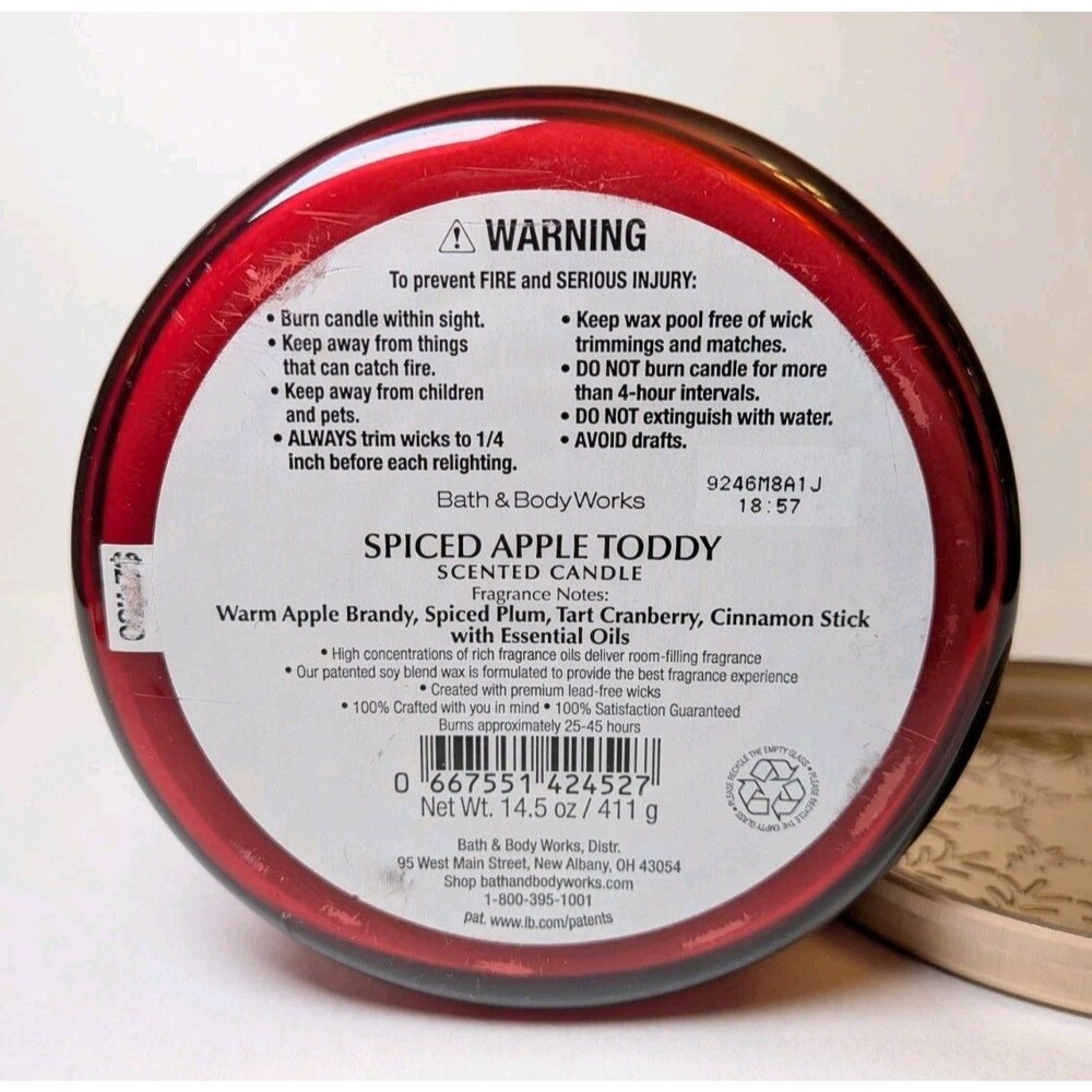 NEW Bath & Body Works BBW SPICED APPLE TODDY 3-Wick Candle Large 14.5 oz - Picture 3 of 3